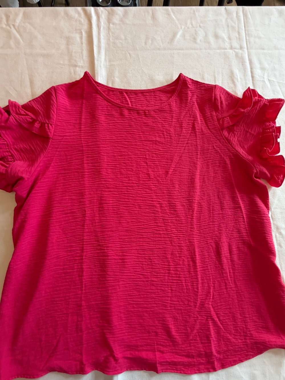 Women's Ruffle Sleeve Crewneck Top - Hot Pink 2X